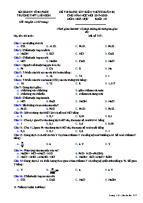 Đề thi khảo sát kiến thức chuẩn bị cho năm học mới môn Hóa học Lớp 10 - Mã đề 357 - Năm học 2019-2020 - Trường THPT Liễn Sơn